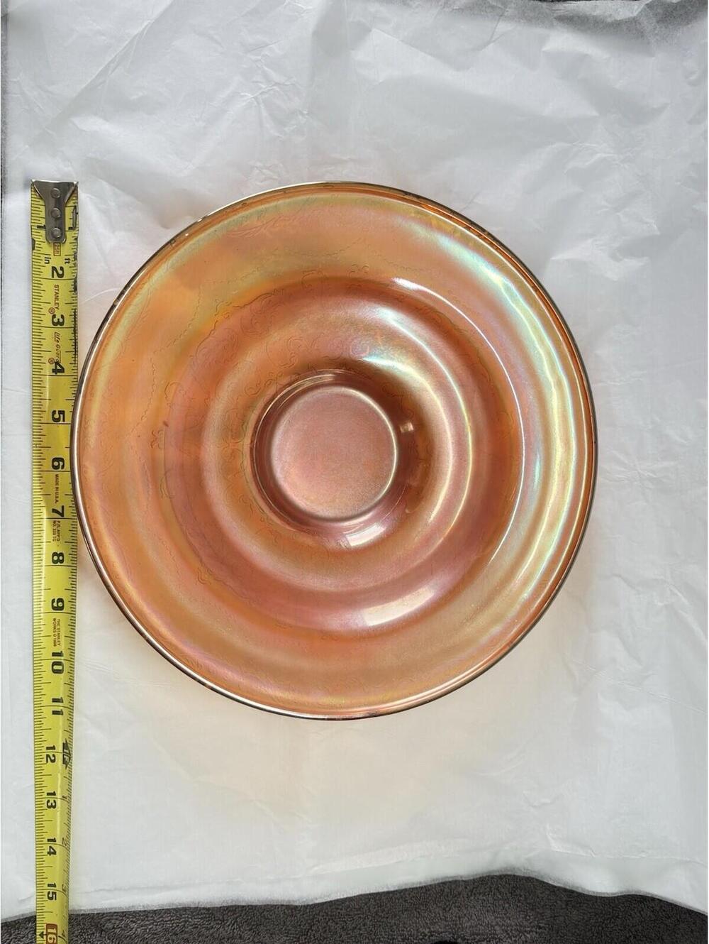Vintage Marigold Carnival Glass Console Bowl 10.5 Inch Iridescent